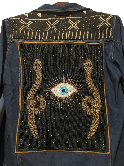 Embellished Beaded snake Dark Denim Jacket 