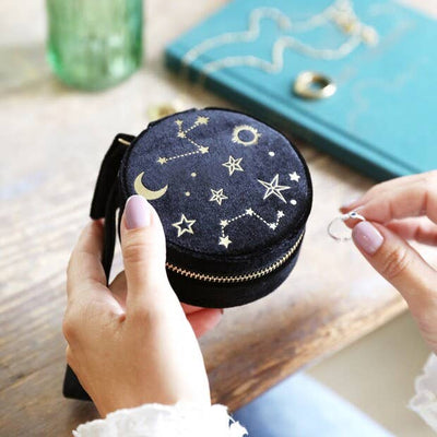 Lisa Angel Starry Night Velvet Round Jewelry Case in Black - Simple Good