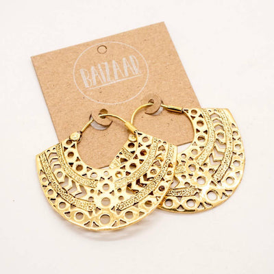 Brass Boho Decorated Circle Earrings