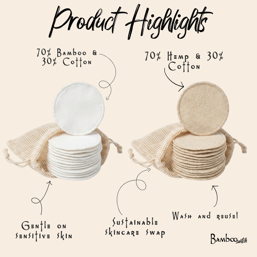 Set of 20 - Reusable Hemp Facial Rounds