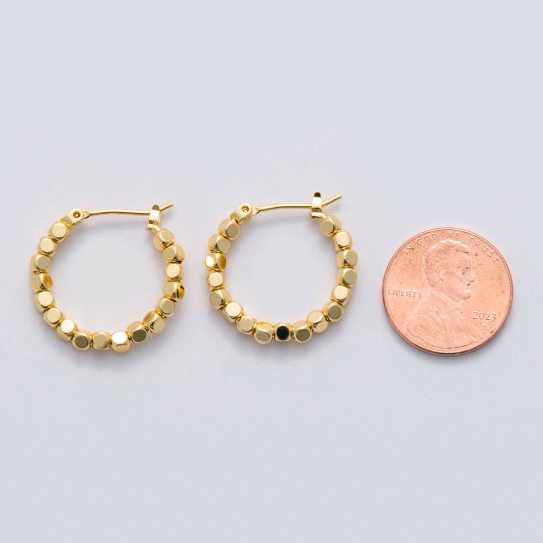 24K Gold Filled 22.5mm Cube Bead Latch Hoop Earrings