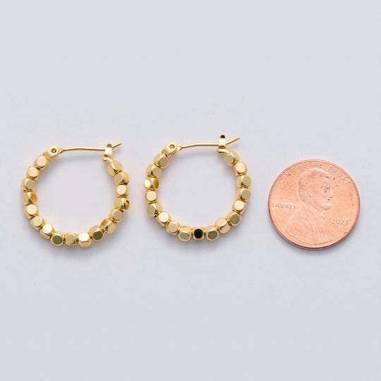 24K Gold Filled 22.5mm Cube Bead Latch Hoop Earrings
