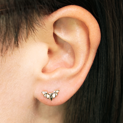 Sterling Silver Bat Post Earrings 6x10mm