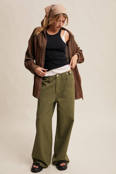 Wide-Leg Colored Denim Pants