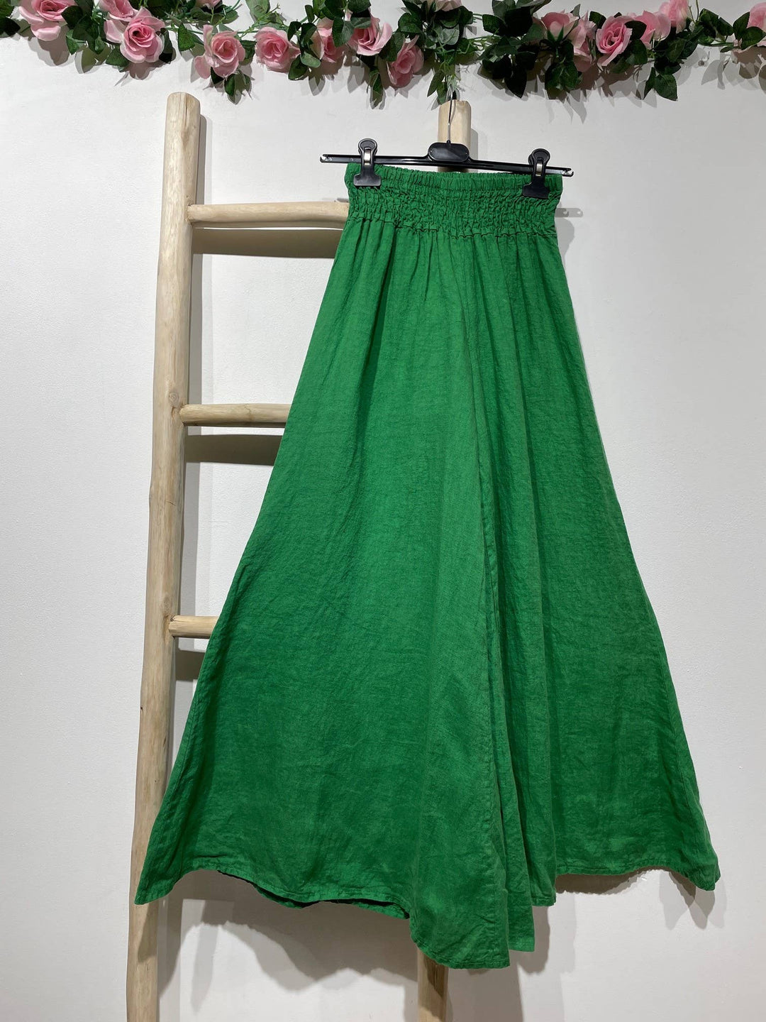 Flared Linen Pants w/ Wide Waistband