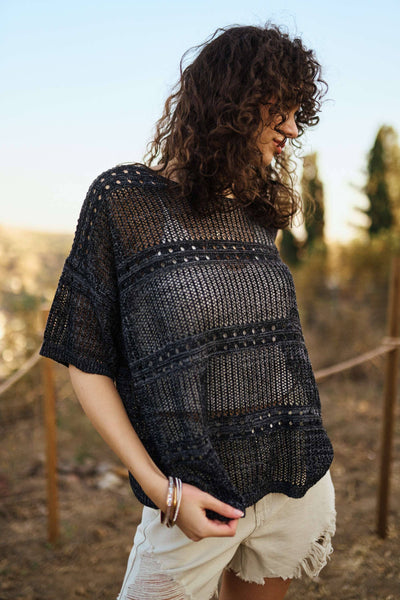 Short Sleeve See Through Knit Cover Up