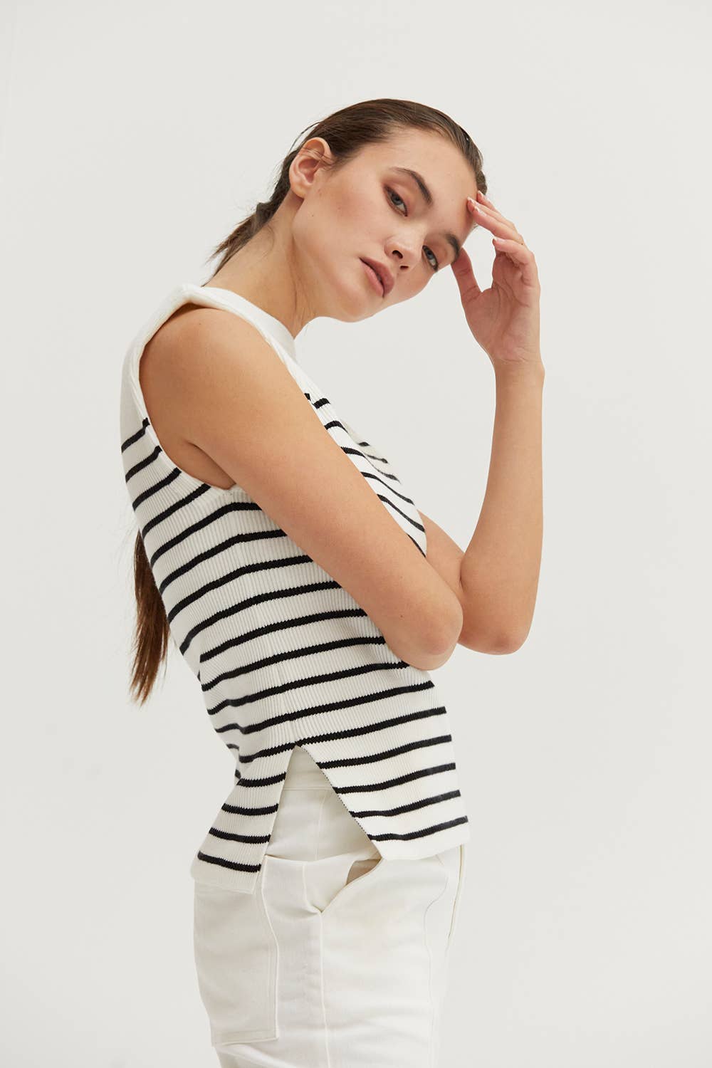 Blake Sleeveless Power Shoulder Stripe Top