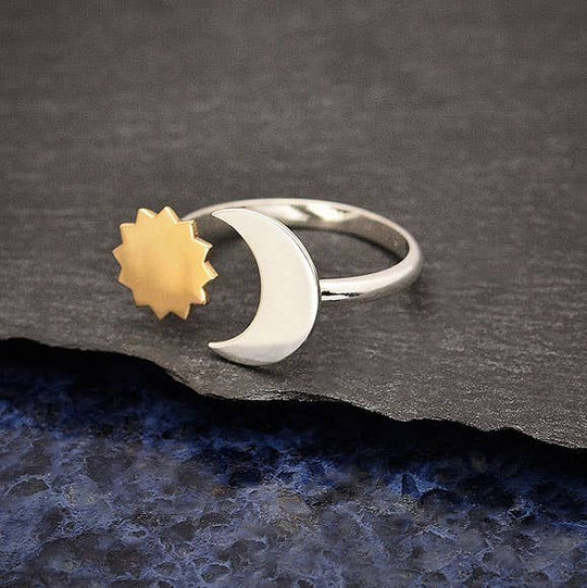 Mixed Metal Sun & Moon Adjustable Ring