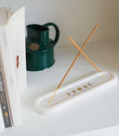 Indukala Moon Phase Incense Holder - White Carved Marble