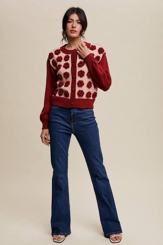 Rose Applique Knit Cardigan