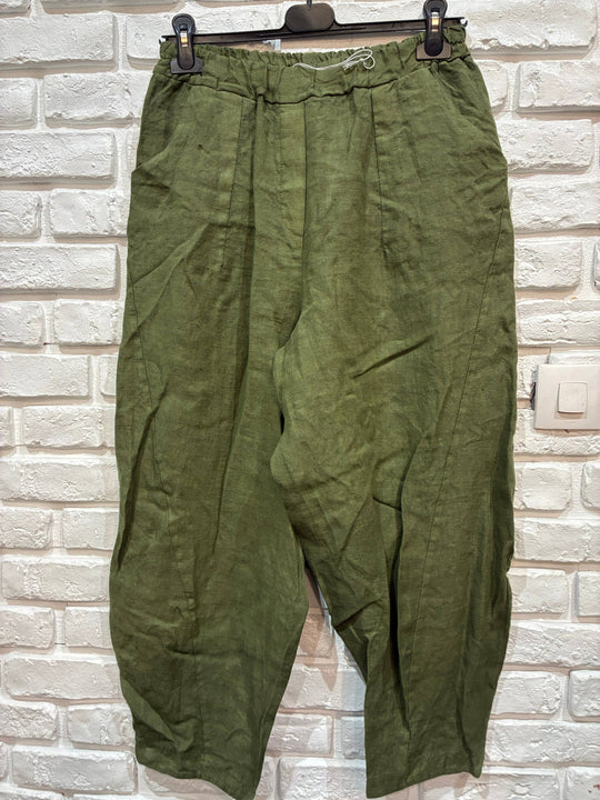 Barrel Fit Linen Ankle Pants