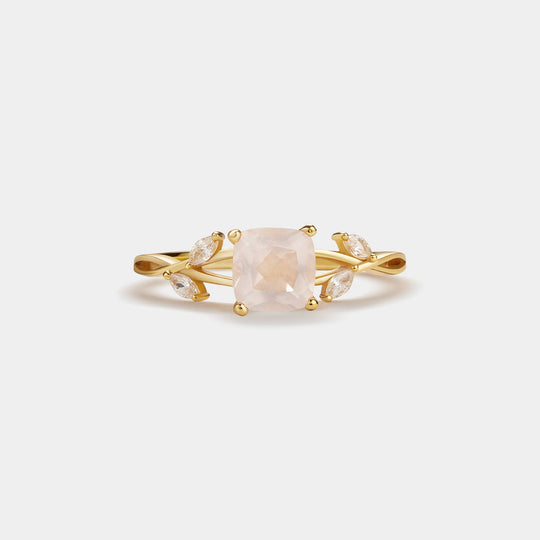 Pink Rose Quartz Leaf Ring
