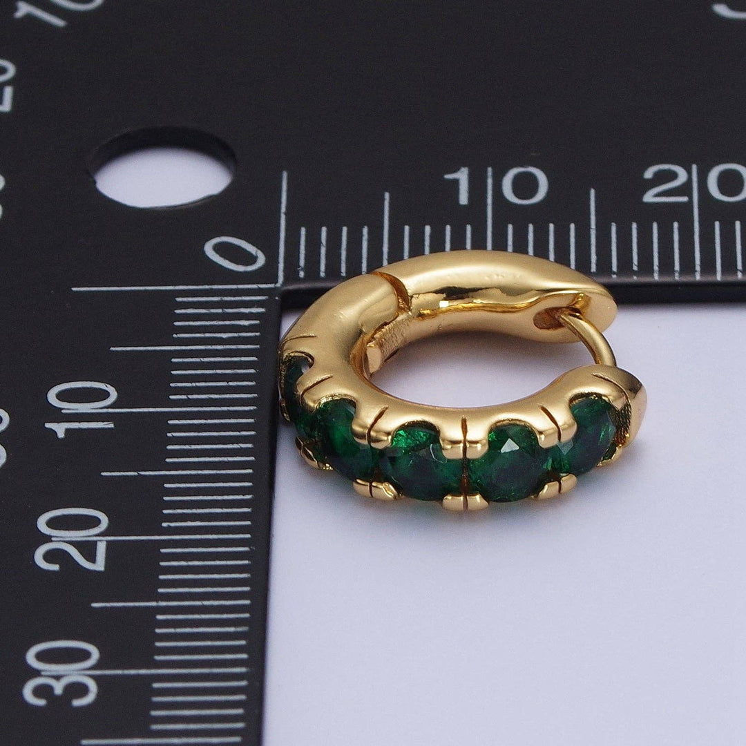 24K Gold Filled Emerald Green Micro Pave Cubic Zirconia Huggies