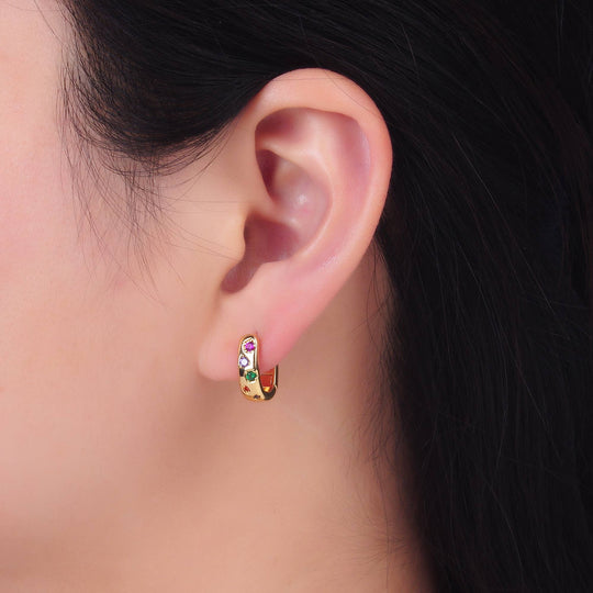 24K Gold Filled Multi-Color Cubic Zirconia U-Shaped Huggies