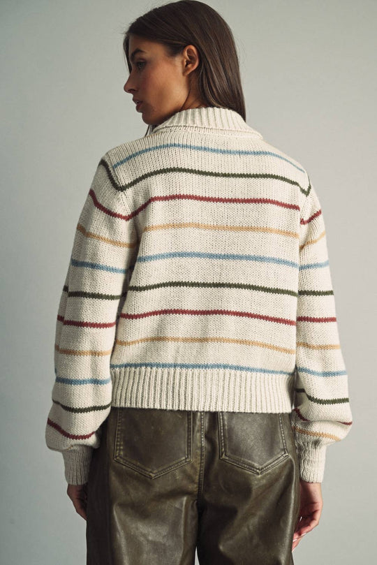 Striped Knit Cardigan Sweater