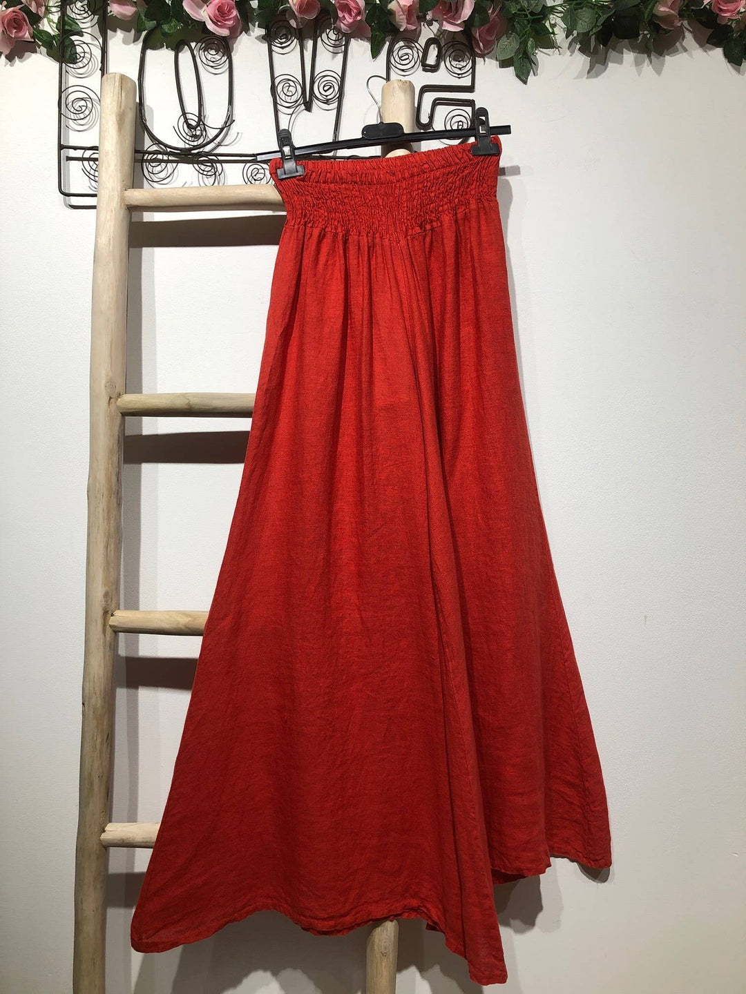 Flared Linen Pants w/ Wide Waistband