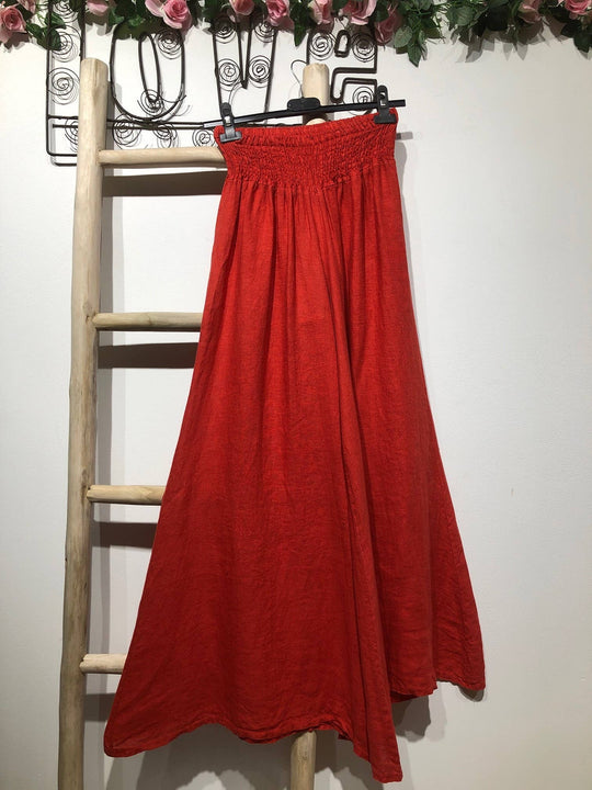 Flared Linen Pants w/ Wide Waistband
