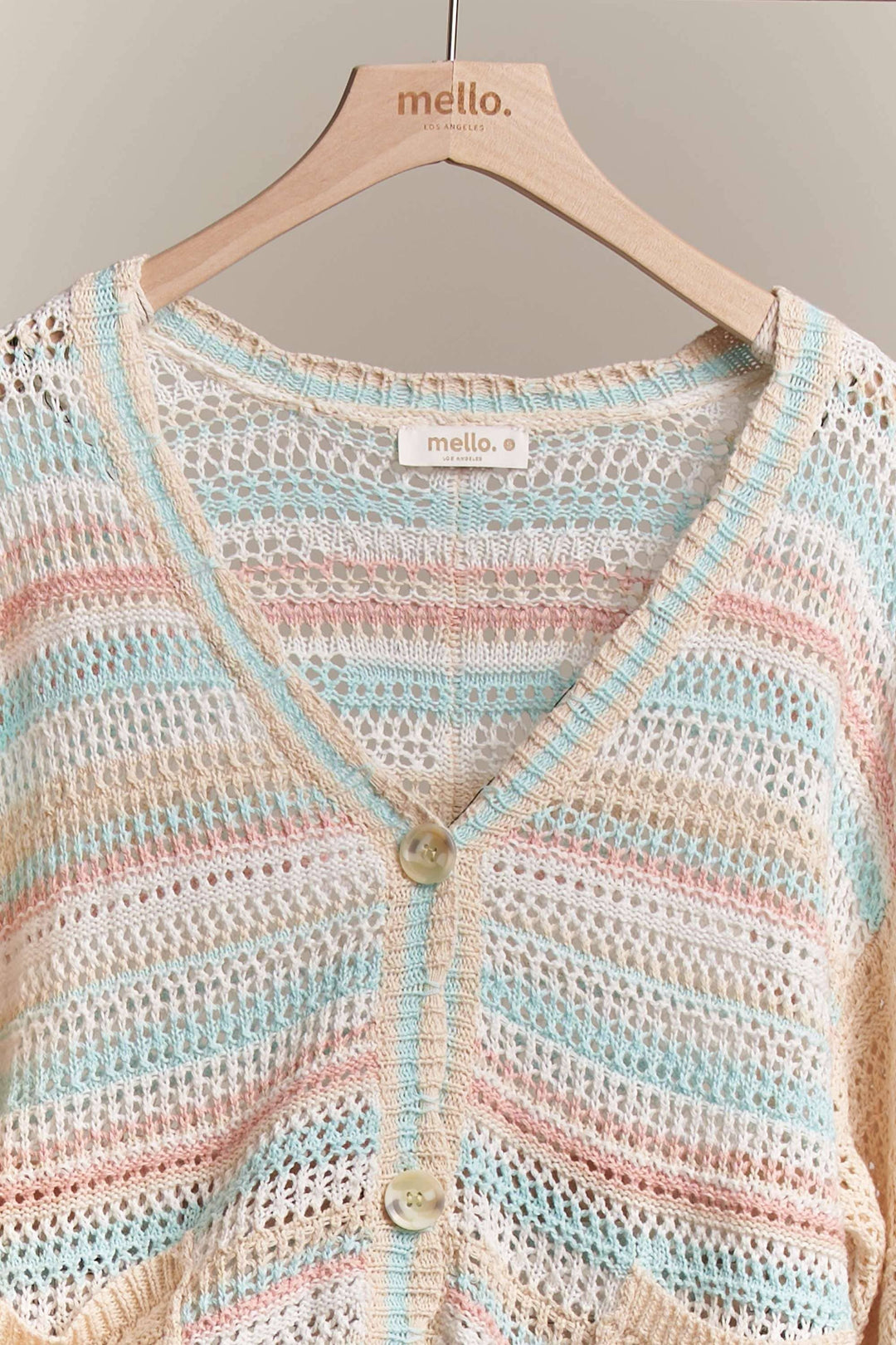 Button Down Multi Stripe Crochet Cardigan