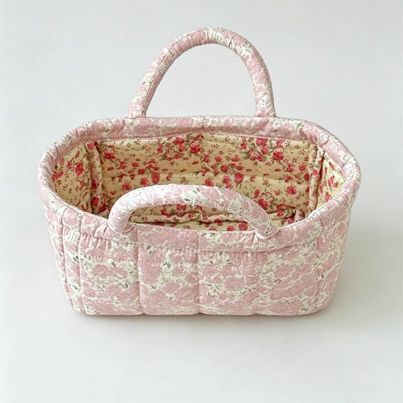 Small Quilted Floral Storage Organizer Bag