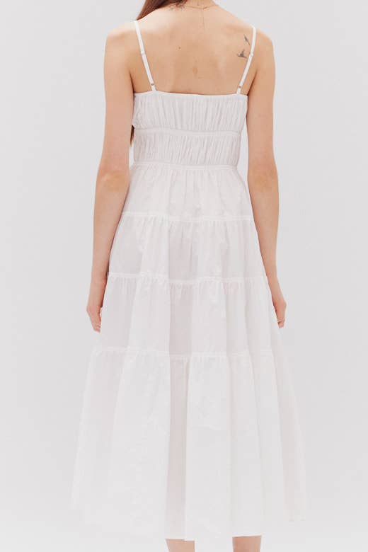 White Tiered Midi Dress
