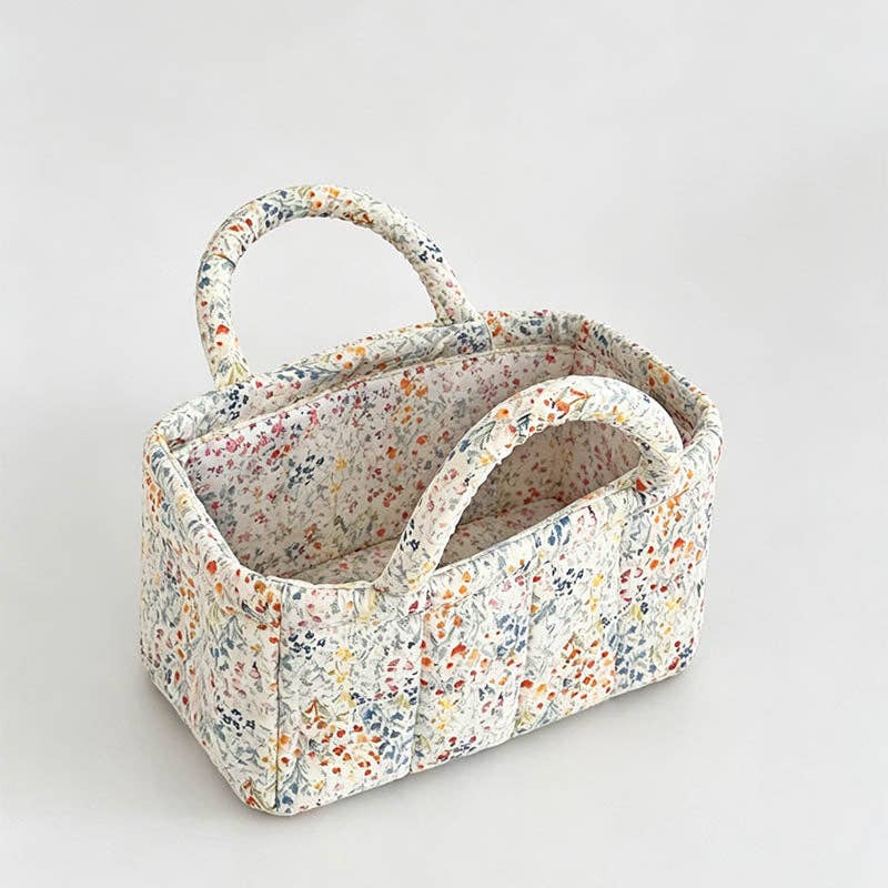 Small Quilted Floral Storage Organizer Bag