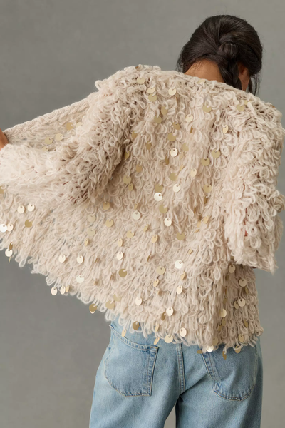 Sequined Loop Crochet Cardigan