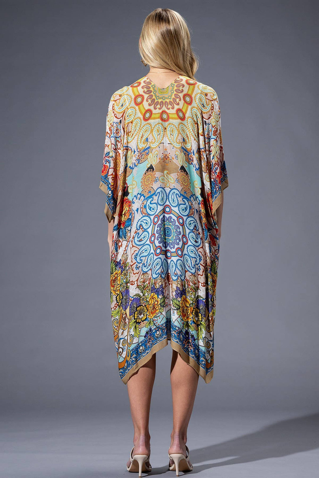 Gold Blue Mandala Viscose Kimono