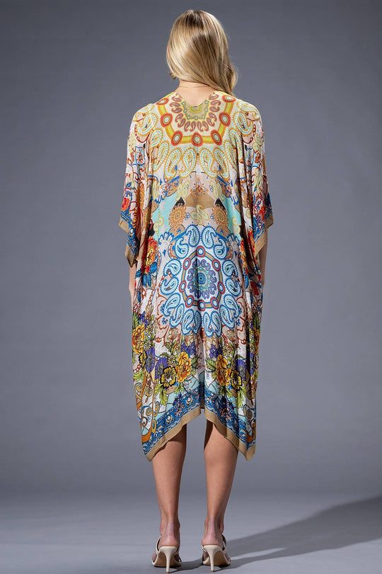 Gold Blue Mandala Viscose Kimono