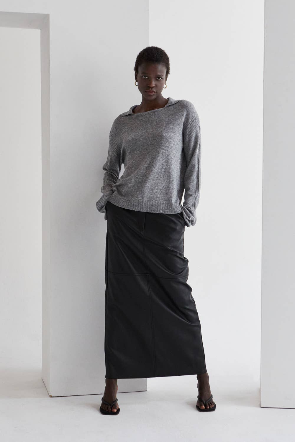 Crescent CT8877 - Maline Cashmere Softened Collared Sweater Top: M / H.GREY - Simple Good