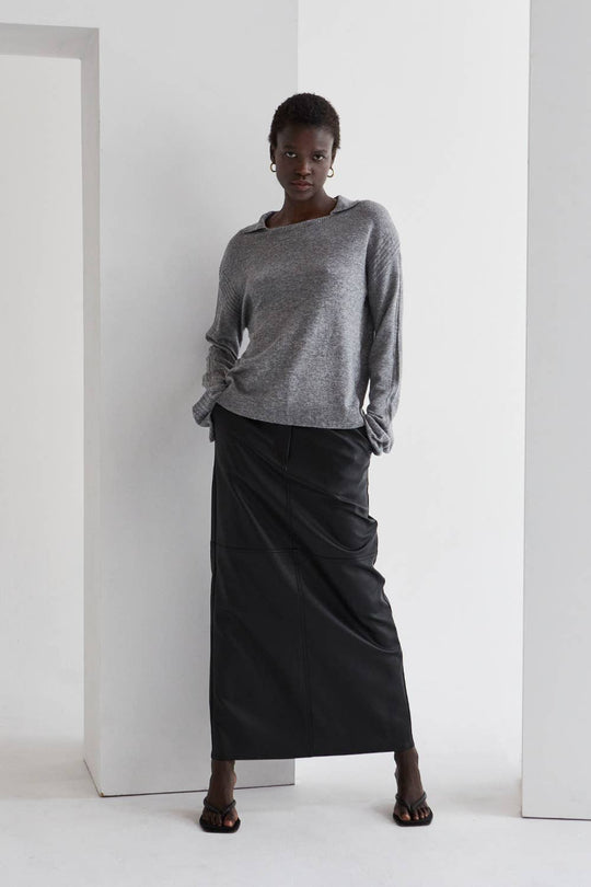 Crescent CT8877 - Maline Cashmere Softened Collared Sweater Top: M / H.GREY - Simple Good