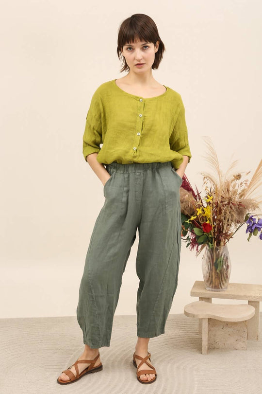 Barrel Fit Linen Ankle Pants