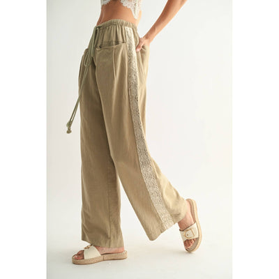 Cotton Linen Trousers with Lace Detail