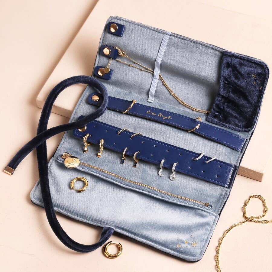 Navy Celestial Velvet Jewellery Roll