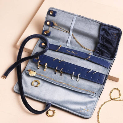 Navy Celestial Velvet Jewellery Roll