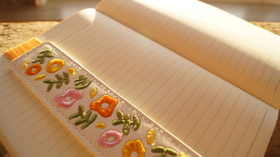 Embroidered Elastic Bookmark- Spring Garden