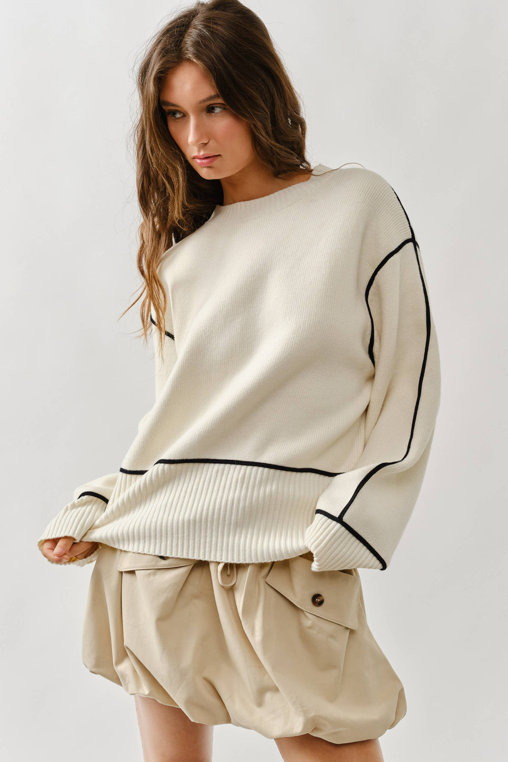 Oversized Contrast Stitch Sweater