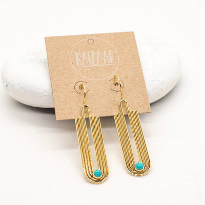 Baizaar Brass Deco Turquoise Wave Earring - Simple Good