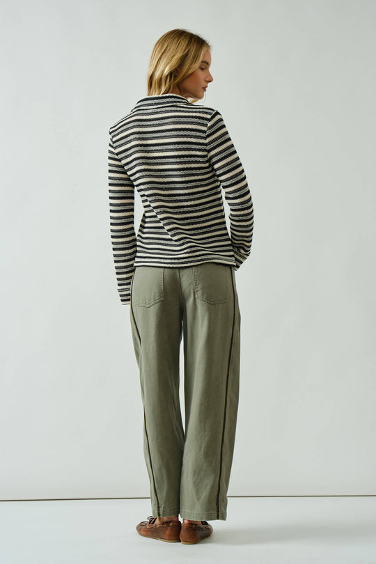 Olive Barrel Jeans with Piping Detail