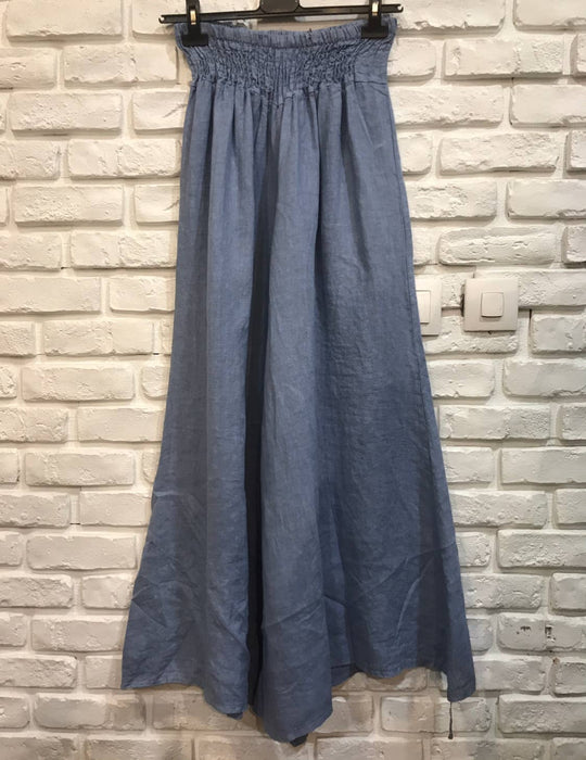 Flared Linen Pants w/ Wide Waistband