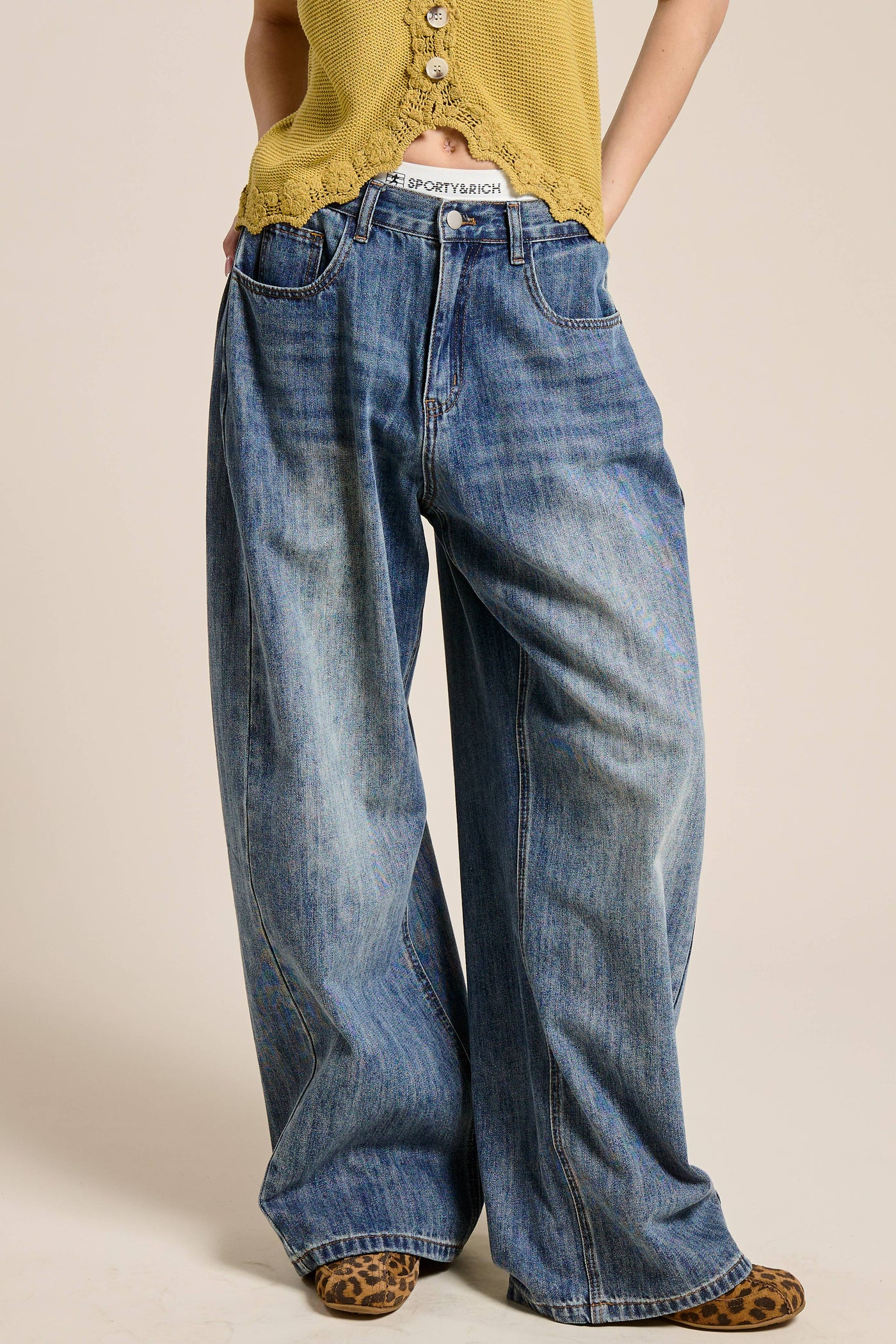 Stonewash Wide Leg Baggy Denim Jeans