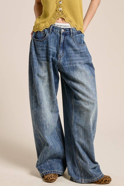 Stonewash Wide Leg Baggy Denim Jeans