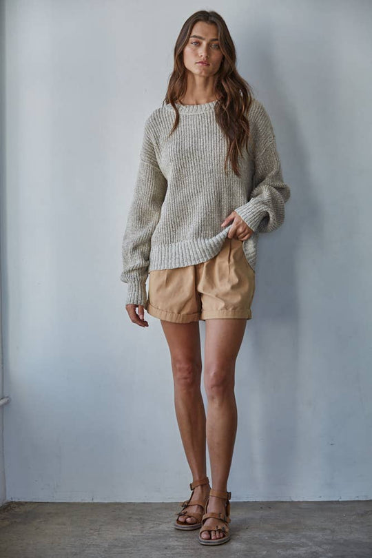 Cotton Ribbed High Mock Neck Sweater