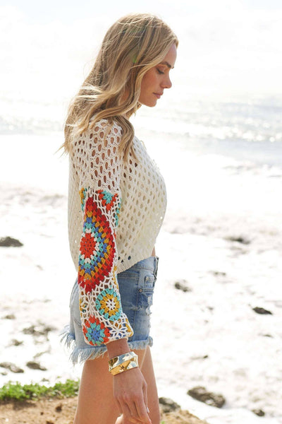 Front Tie Crochet Cropped Cardigan