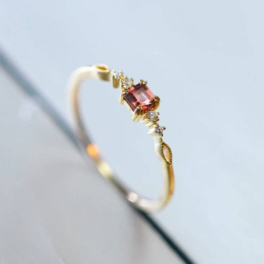 Gold Vintage Garnet Stone Thin Band Ring