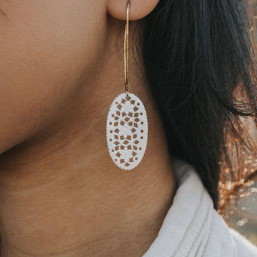 Charu Filigree Bone and Brass Drop Earrings