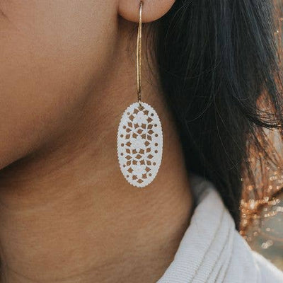 Charu Filigree Bone and Brass Drop Earrings