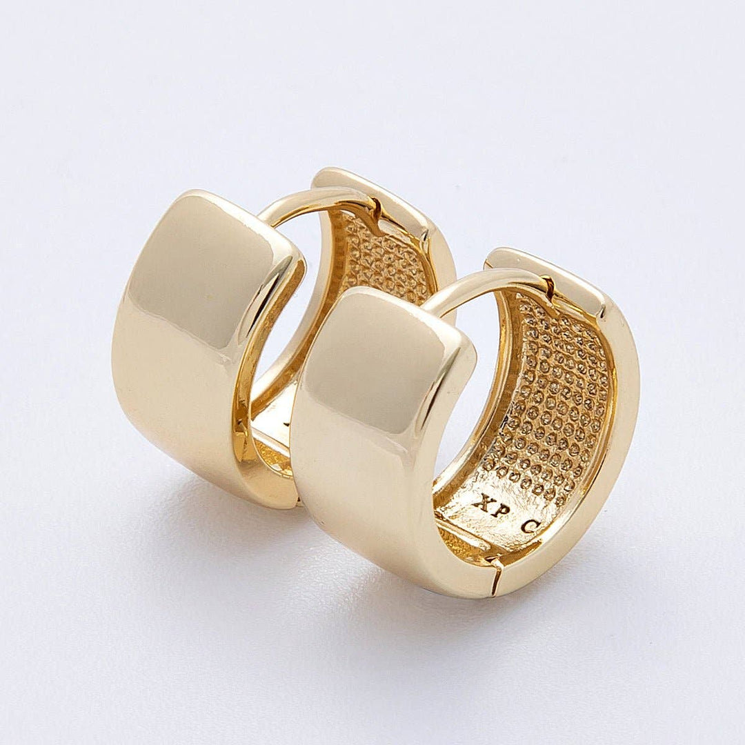 14K Gold Filled 15mm Minimalist Plain Wide Huggie Earrings