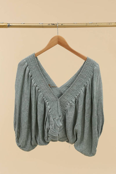 Linen V-Neck Half Sleeve Crop Top