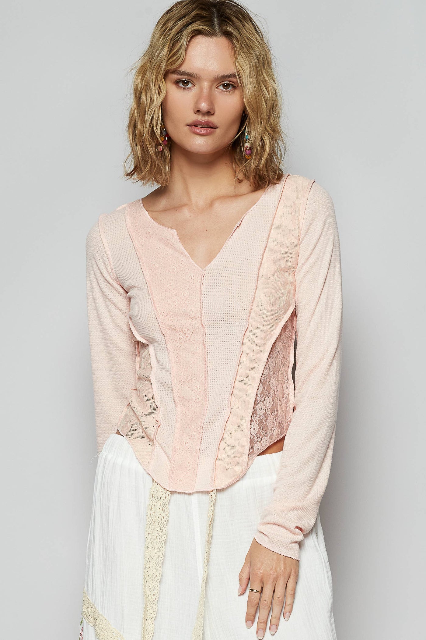 Edgy Outseam and Lace Long Sleeve Top