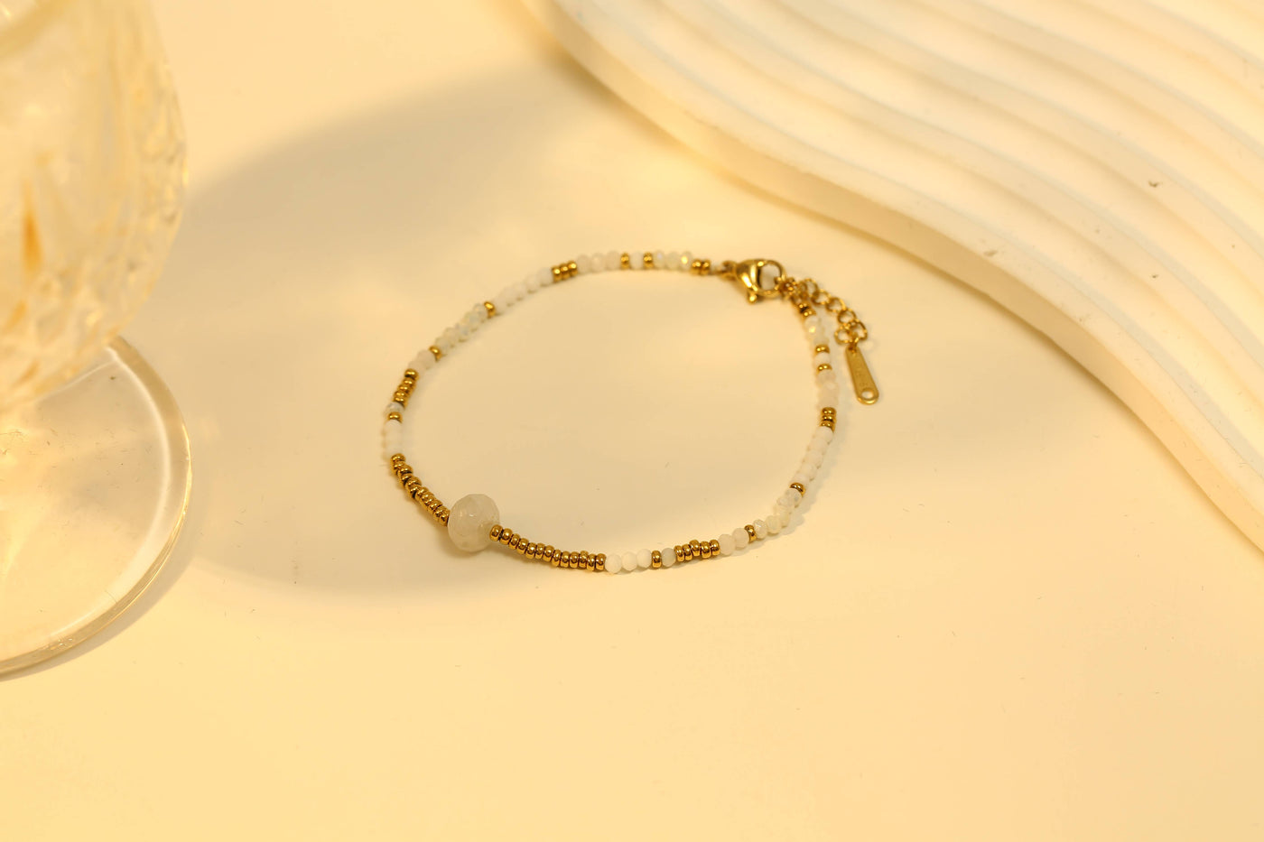 Fine Gold Bracelet With White Natural Stone